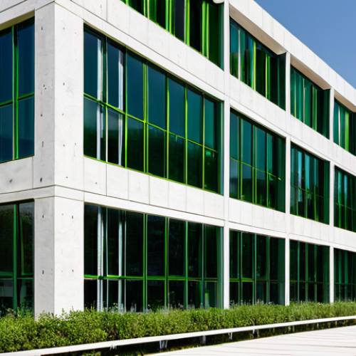 Sustainable Construction**

"Modern building facade featuring large windows made of recycled glass, Parque Empresarial da Península de Setúbal in the background, lush green landscaping, promoting energy efficiency and natural light, fully clothed people visible inside, safe for work, appropriate content, professional architecture photography, perfect anatomy, natural proportions, modest clothing."

**