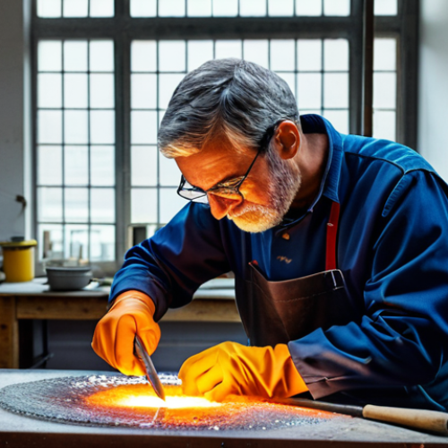 **

"A fully clothed artisan in a bright, clean workshop, carefully shaping molten glass with specialized tools, appropriate attire, safe for work, perfect anatomy, natural proportions, professional photograph, well-lit, vibrant colors, family-friendly, modest clothing, appropriate content."

**