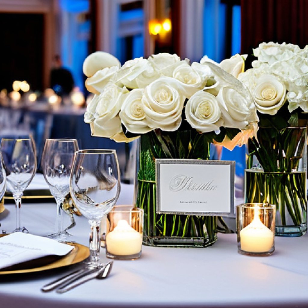 유리공예 맞춤형 웨딩 소품 제작 - Elegant Glass Centerpieces**

"A beautifully decorated wedding reception table with delicate glass c...