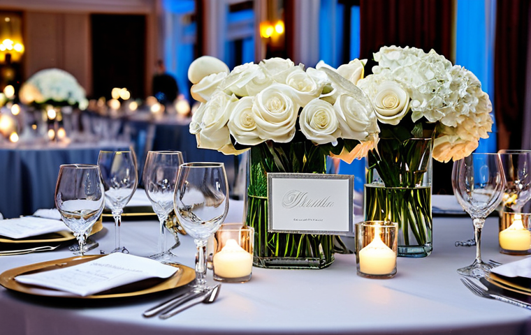 유리공예 맞춤형 웨딩 소품 제작 - Elegant Glass Centerpieces**

"A beautifully decorated wedding reception table with delicate glass c...