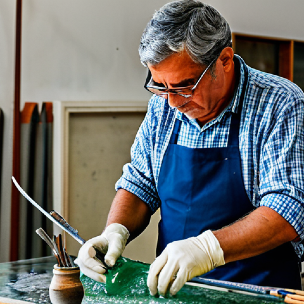 유리공예와 현대 조형 예술 - Alcobaça Glass Workshop**

"A skilled artisan in a fully clothed, professional workshop in Alcobaça,...