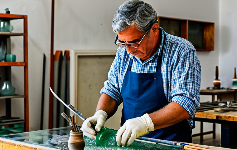유리공예와 현대 조형 예술 - Alcobaça Glass Workshop**

"A skilled artisan in a fully clothed, professional workshop in Alcobaça,...