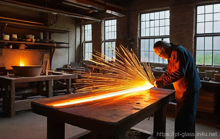 유리공예 공방 위치 추천 - Image Prompt 1: The Glass Master's Dance with Fire**
