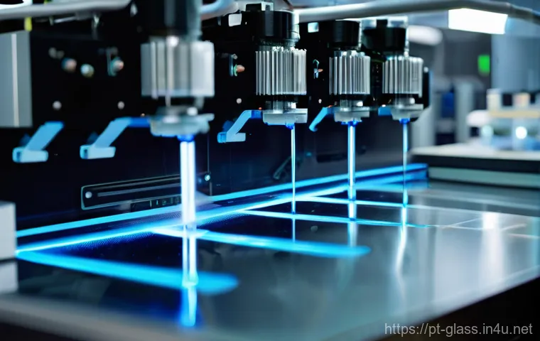 유리공예와 3D 프린팅 기술 접목 - **Prompt:** A stunning, large-scale architectural facade or a monumental art installation, crafted e...