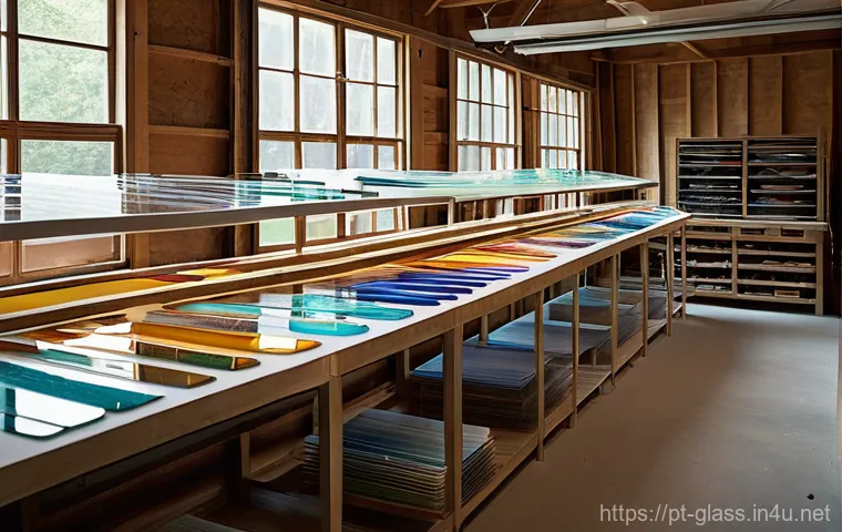 유리공예와 미술 심리치료 활용 - **Prompt 2: Transformed Emotions Reflected in Glass**
    A contemporary, abstract fused glass sculp...