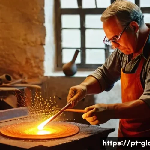 Home 27 유리공예와 유리 리사이클링 - **A master glassblower at work in a traditional Portuguese atelier in Caldas da Rainha.** The scene ...
