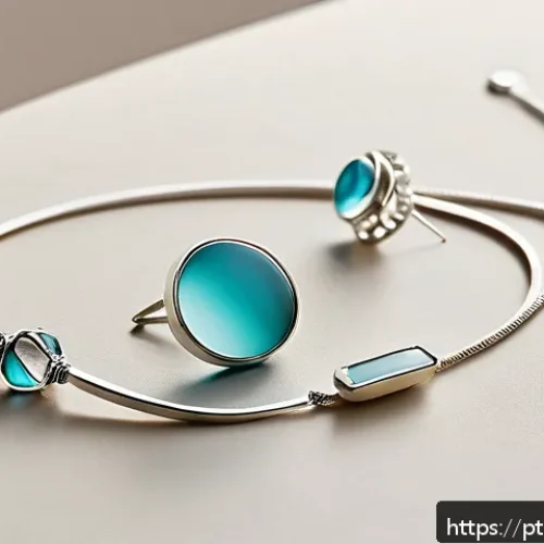 Home 17 유리공예와 보석 공예 결합 - A minimalist glass jewelry set featuring transparent and colored glass pieces with clean geometric s...