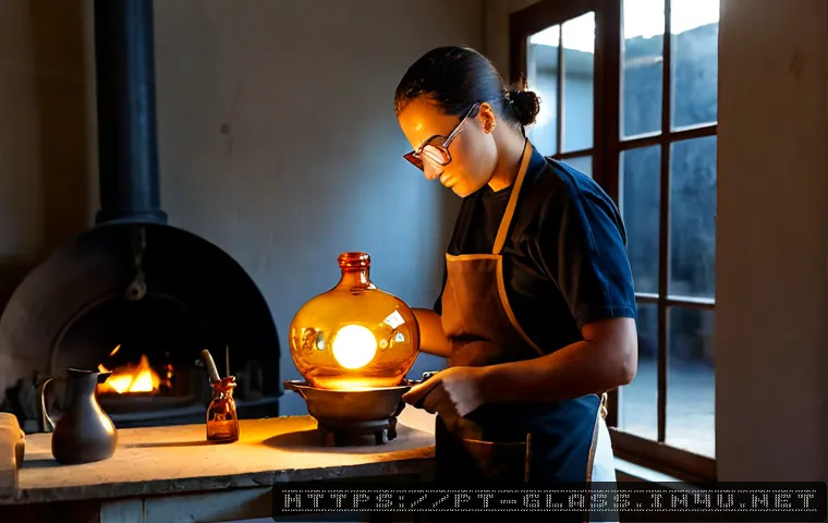 Home 17 유리공예 전문가 인터뷰 모음 - Photorealistic editorial portrait of a Brazilian glass artisan in a sunlit São Paulo studio, wearing...